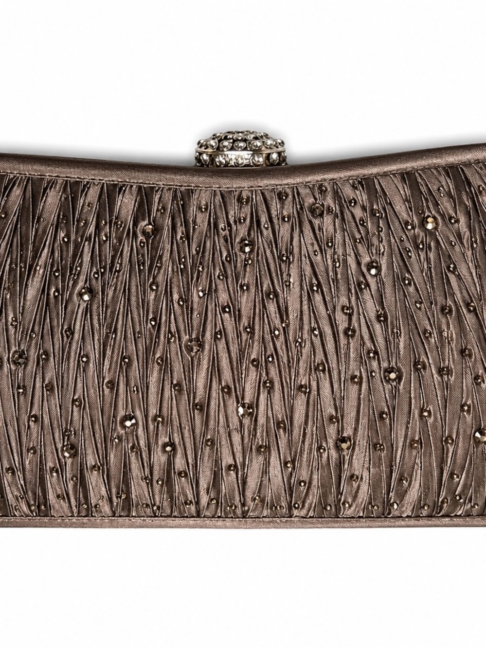 Lulu Townsend Taupe  Satin Rhinestone Pleated Evening Clutch Bag